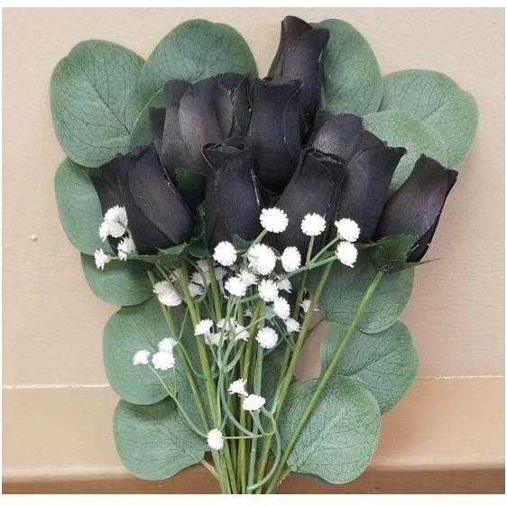 Black Wooden Roses Bouquet with Candle