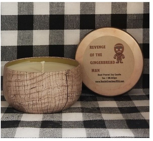 Revenge of the Gingerbread Man Wood Grain Tin Candle