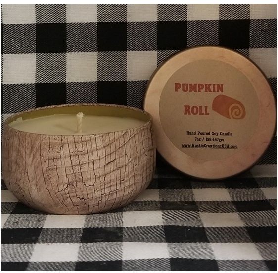 Pumpkin Roll Wood Grain Tin Candle