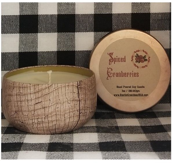Spiced Cranberries Wood Grain Tin Candle
