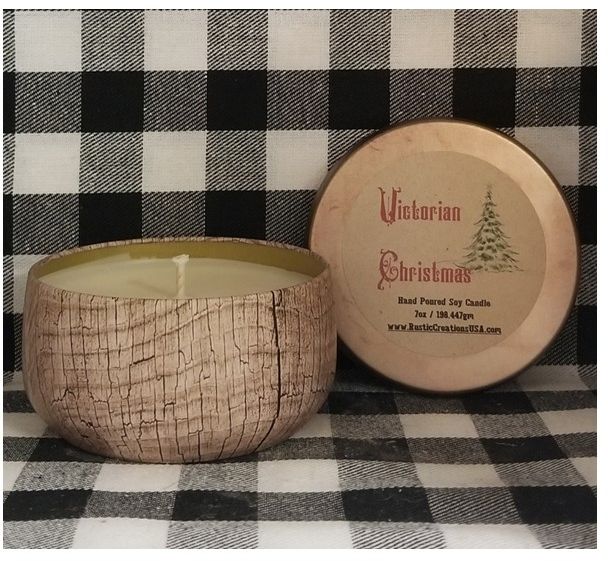Victorian Christmas Wood Grain Tin Candle