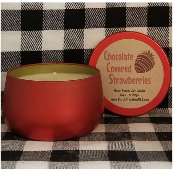 Chocolate Covered Strawberries Red Tin Candle