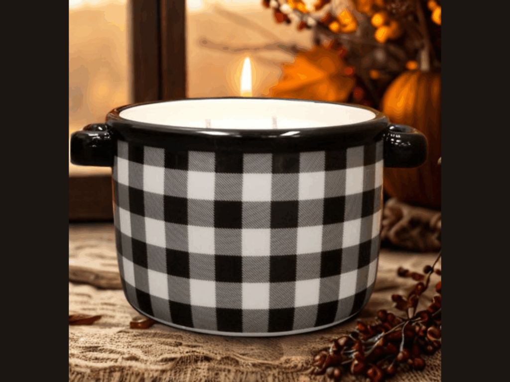 Black and White Gingham Soup Bowl with Peppermint Chocolate Bark Scent